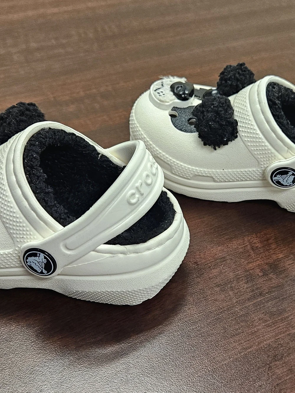 CROCS Kids White Panda Clogs with Black Pom Ears C5